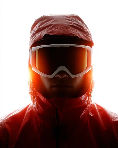 KI-generiertes Porträt: Skifahrer mit Goggles in roter Jacke – gecaptured KI-Medien