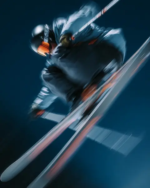 KI-generierte Actionszene: Skifahrer im Weitwinkel – gecaptured